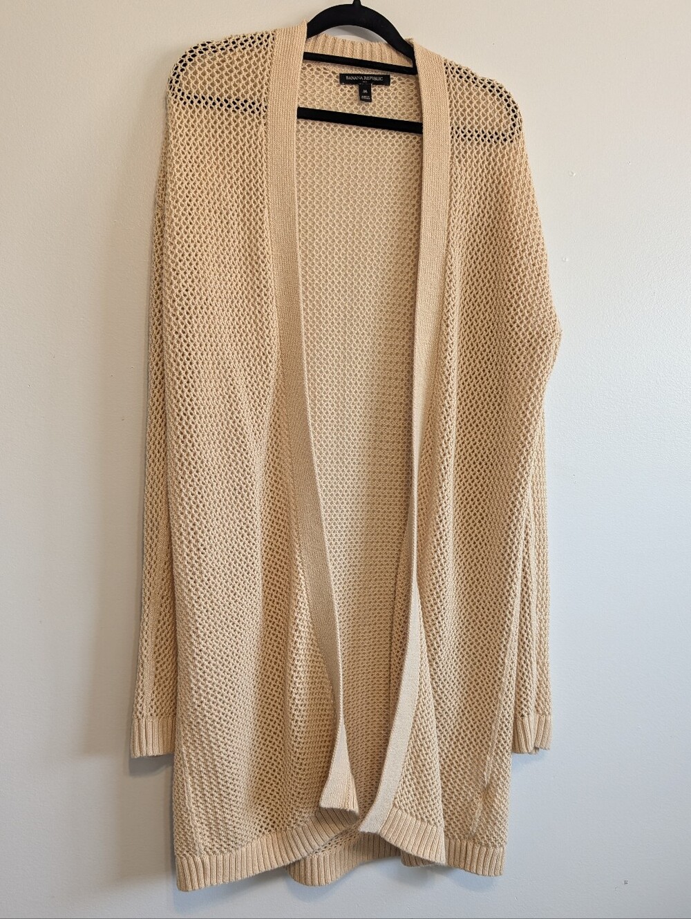 Banana Republic Long Open-Weave Cardigan in Cream Beige 100% Cotton M